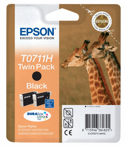 Epson Giraffe Twinpack Black T0711H DURABrite Ultra Ink Epson Giraffe Twinpack Black T0711H DURABrite Ultra Ink